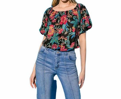 Shop Flying Tomato Top With Puff Sleeves In Black Floral In Multi