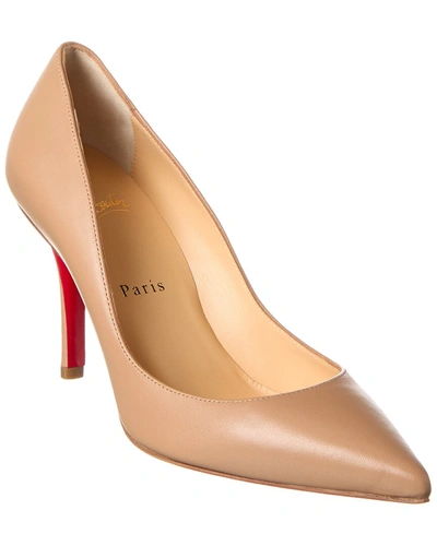 Shop Christian Louboutin Apostrophy 85 Leather Pump In Beige