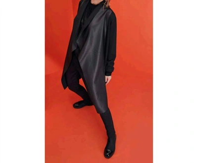 Shop Isle By Melis Kozan Knit Sleeve And Vegan Leather Jacket In Black In Orange