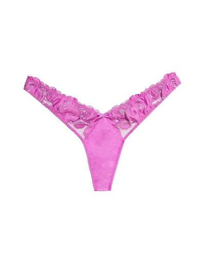 Shop Fleur Du Mal Rose Logo Embroidery Thong In Pink Iris