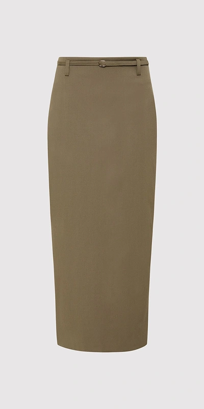 St Agni Kelp Belted Stretch-wool Pencil Skirt