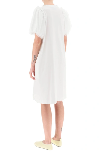 Shop Simone Rocha Cotton Dress With Tulle Sleeves And Pearls Women In White