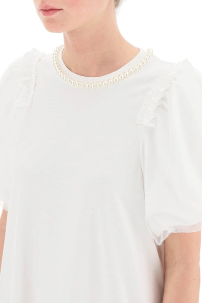Shop Simone Rocha Cotton Dress With Tulle Sleeves And Pearls Women In White