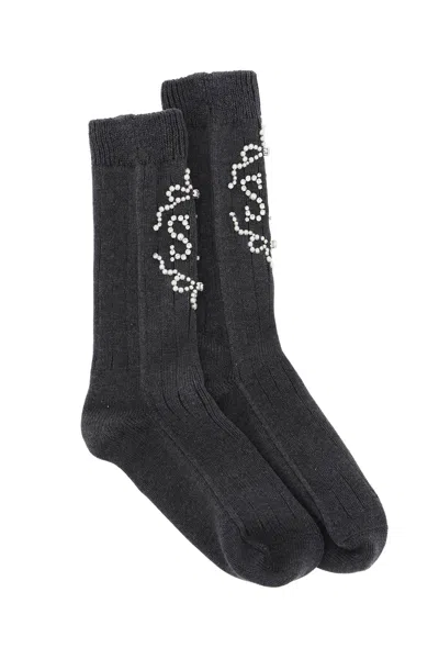 Shop Simone Rocha Sr Socks With Pearls And Crystals Women In Gray