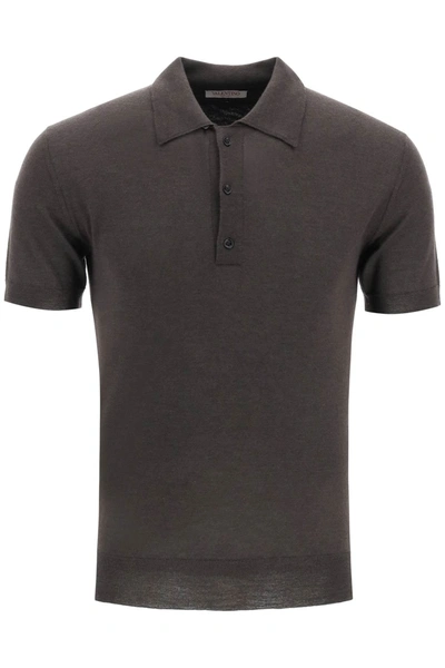 Shop Valentino Cashmere And Silk Knit Polo Shirt Men In Brown