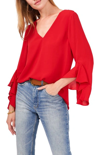 Shop Vince Camuto Flutter Sleeve Tunic In Vermillion