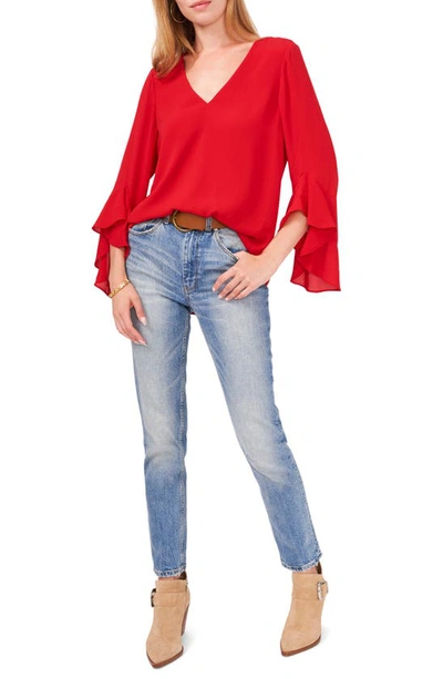 Shop Vince Camuto Flutter Sleeve Tunic In Vermillion