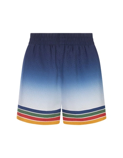 Shop Casablanca Studio De Musique Silk Shorts In Blue