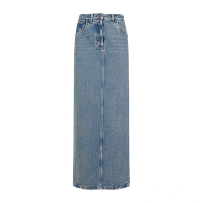 Shop Prada Cotton Midi Skirt In Blue