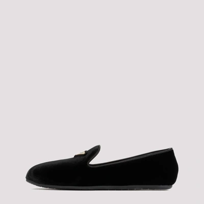 Shop Prada Velvet Slippers Shoes In Black