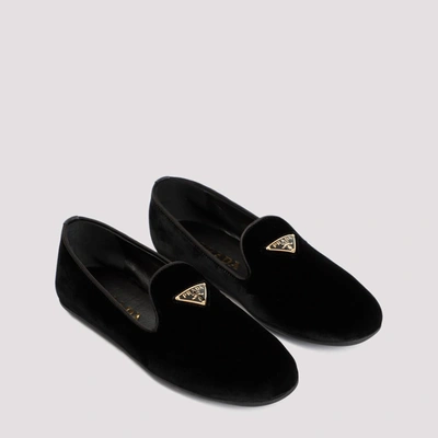 Shop Prada Velvet Slippers Shoes In Black