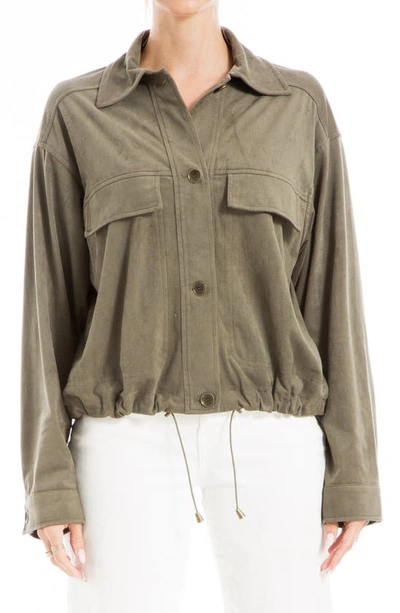 Shop Max Studio Faux Suede Bomber Jacket In Olive Tree