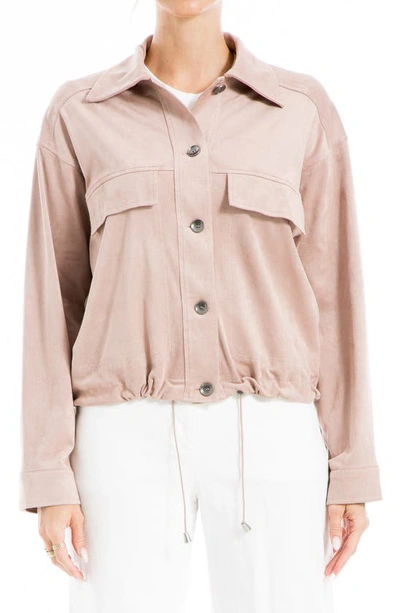 Shop Max Studio Faux Suede Bomber Jacket In Pale Mauve