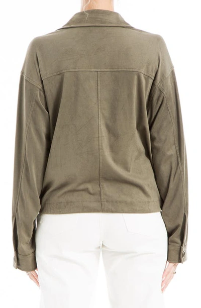 Shop Max Studio Faux Suede Bomber Jacket In Olive Tree