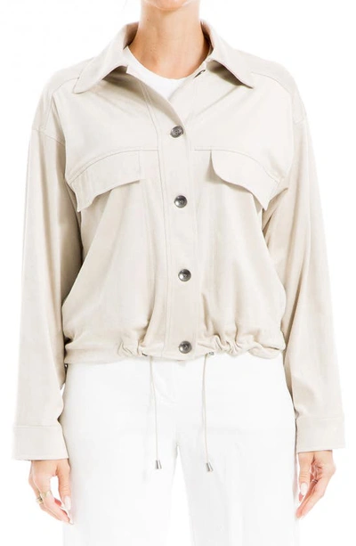 Shop Max Studio Faux Suede Bomber Jacket In Oyster