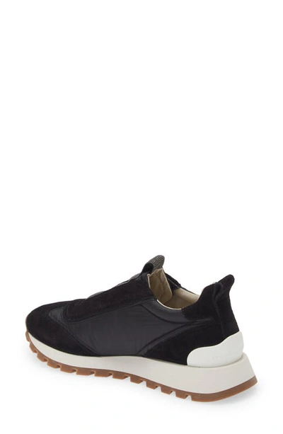 Shop Brunello Cucinelli Monili Suede & Nylon Slip-on Sneaker In C101 Black
