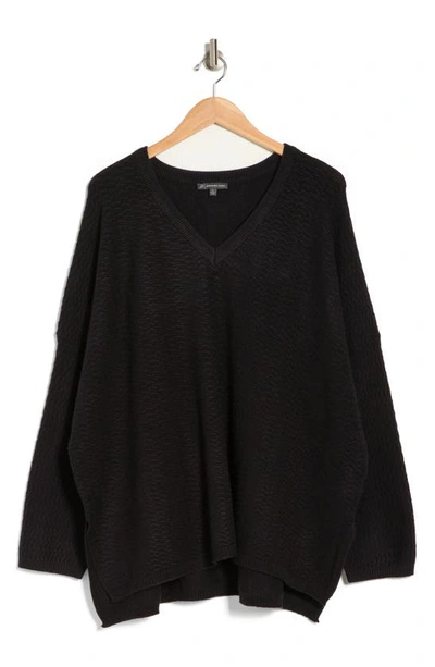 Shop Adrianna Papell Boxy V-neck Pullover Sweater In Black