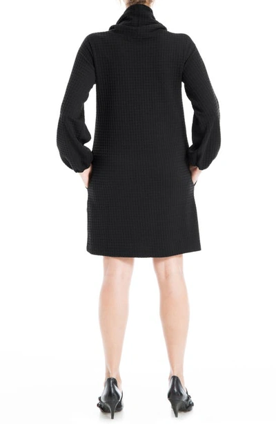 Max Studio Long Sleeve Waffle Knit Shift Dress In Black