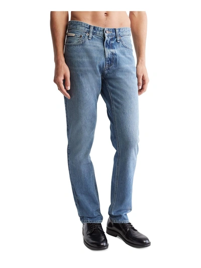 Shop Calvin Klein Mens Medium Wash Mid-rise Slim Jeans In Multi