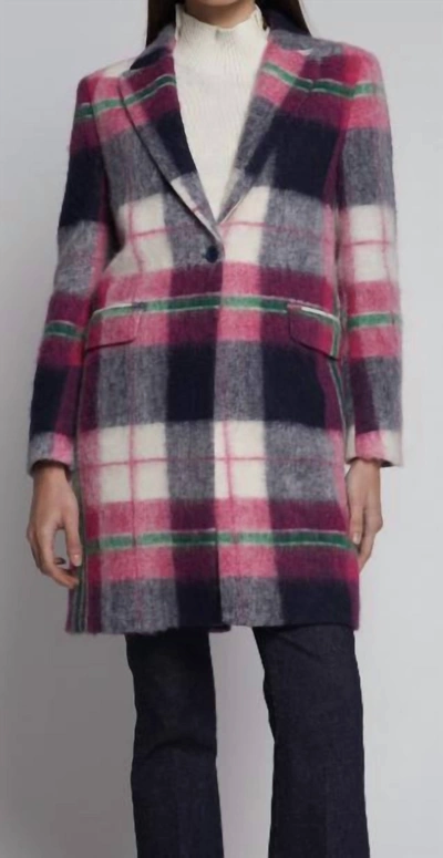 Shop Vilagallo Patricia Plaid Single Breast Wool Blend Coat In Pink Navy Green Plaid In Multi