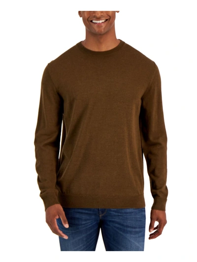 Shop Club Room Mens Merino Wool Heathered Pullover Sweater In Brown