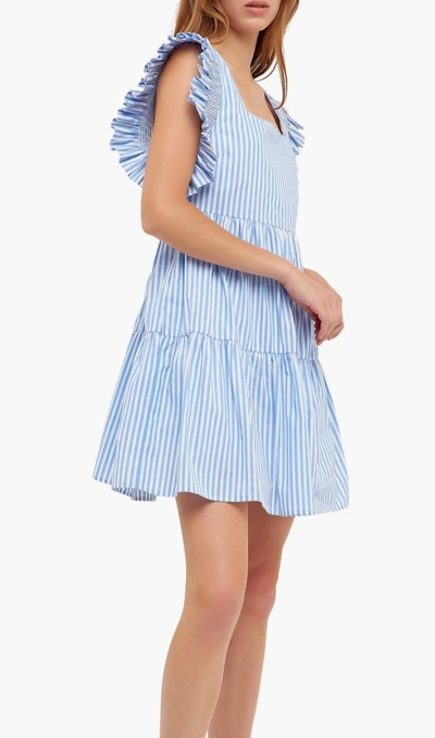 Shop English Factory Stripe Square Neckline Dress In Blue Stripes In Multi