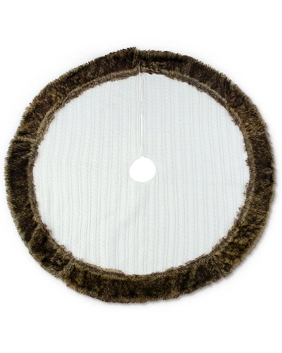 Shop K & K Interiors , Inc. 48in White Cable Knit Tree Skirt With Fur Trim