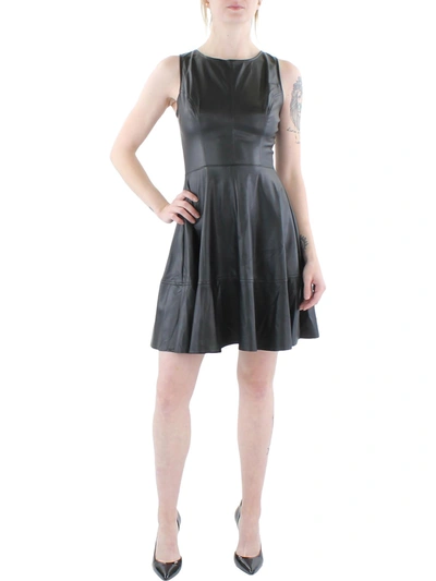 Shop Aqua Womens Faux Leather Mini Fit & Flare Dress In Black