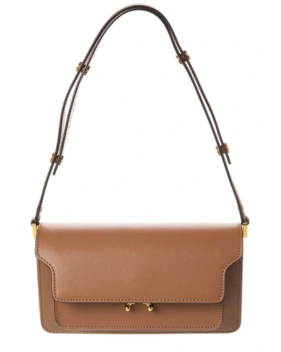 Shop Marni Trunk E/w Leather Shoulder Bag In Brown