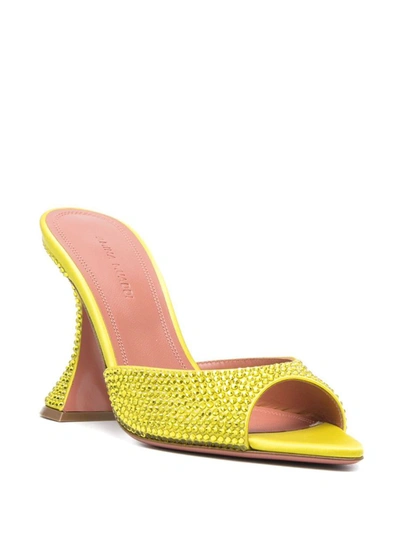 Shop Amina Muaddi Caroline Crystal Mules In Yellow