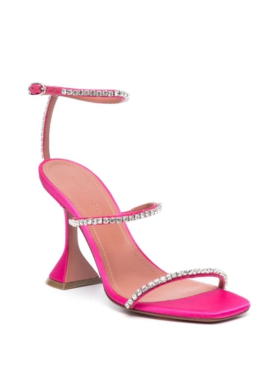 Shop Amina Muaddi Gilda Heel Sandals In Fuchsia