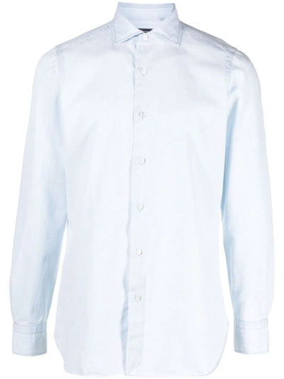 Shop Finamore 1925 Napoli Finamore Cotton Shirt In Clear Blue