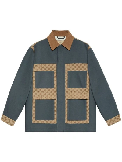 Shop Gucci Gg Supreme Motif Cotton Jacket In Grey
