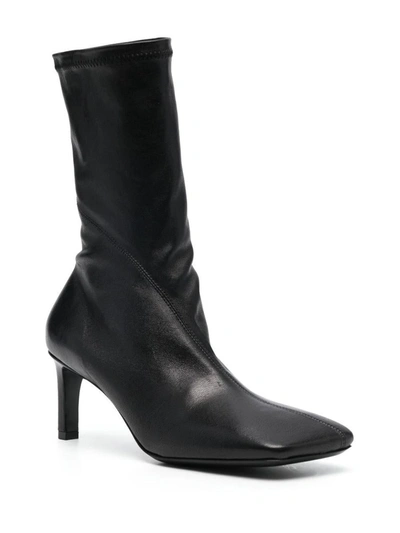 Shop Jil Sander Leather Heel Boots In Black