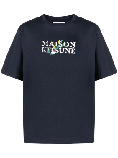Shop Maison Kitsuné Maison Kistune Flowers Oversize T-shirt-shirt Clothing In Blue