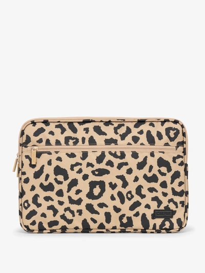 Shop Calpak Padded Laptop Sleeve In Cheetah | 15-17"