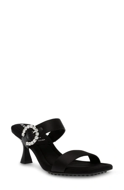 Shop Anne Klein Josie Embellished Sandal In Black Satin