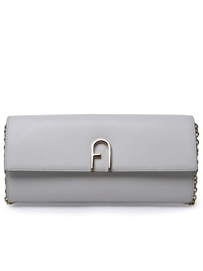Shop Furla 'flow' Mini White Leather Crossbody Bag In Grey