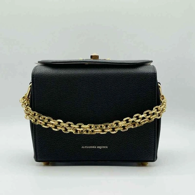 Alexander Mcqueen Black Leather Box 19 Bag W/gold Hardware In Black