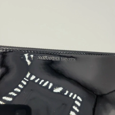 Alexander Mcqueen Women's Black Patent Leather Skull Charm Large Pouch In Black