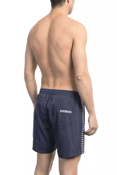 Shop Bikkembergs Elegant Blue Tape-trim Swim Men's Shorts