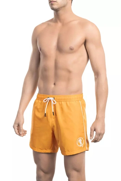 Shop Bikkembergs Vibrant Orange Men's Swim Shorts With Front Men's Print
