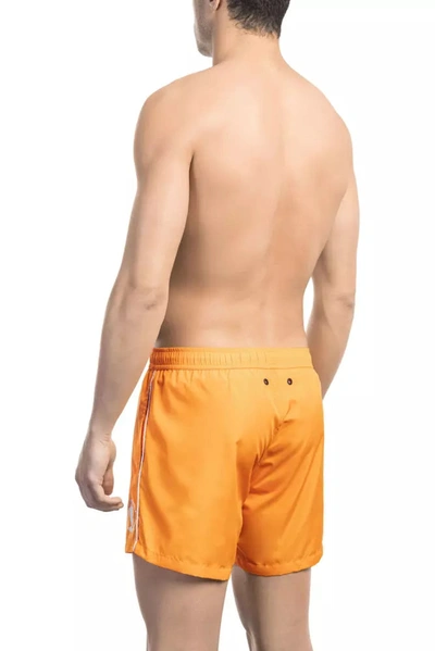 Shop Bikkembergs Vibrant Orange Men's Swim Shorts With Front Men's Print