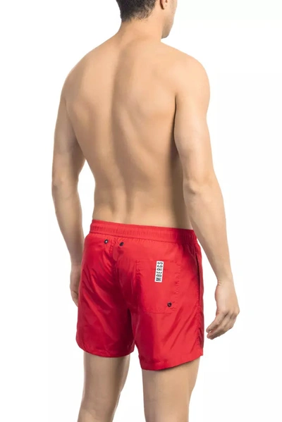 Shop Bikkembergs Sleek Red Tape-trim Swim Men's Shorts