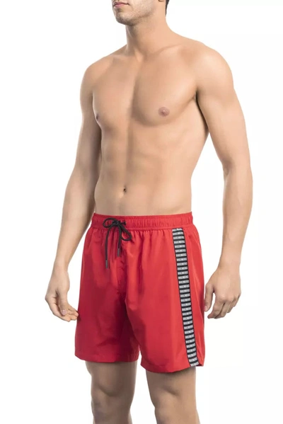 Shop Bikkembergs Red Swim Shorts With Back Pocket Men's Detail
