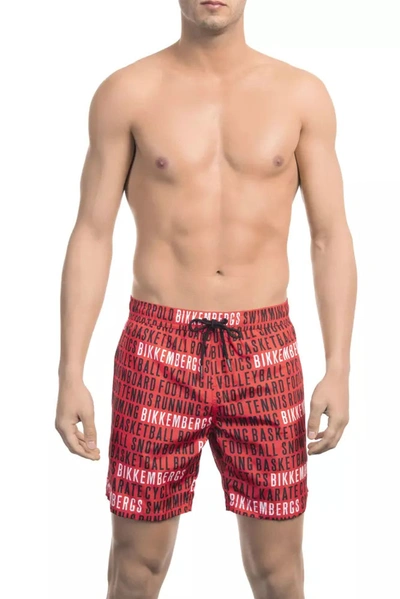 Shop Bikkembergs Red All-over Print Swim Men's Shorts