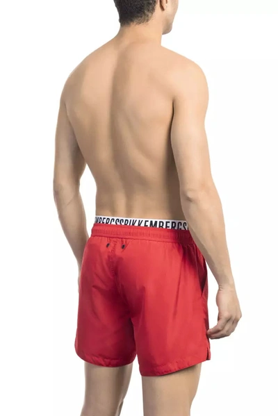 Shop Bikkembergs Red Swim Shorts With Branded Men's Waistband