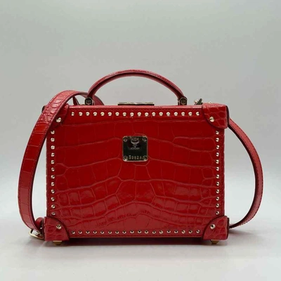 Shop Mcm Women's Berlin Red Crocodile Embossed Leather Crossbody Bag