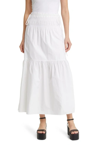 Shop Frame Smocked Waist Tiered Organic Cotton Skirt In Blanc