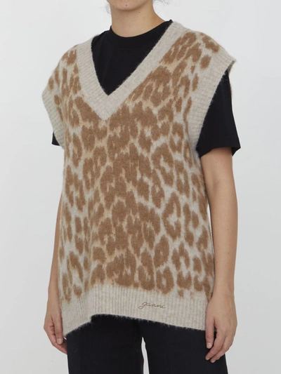 Shop Ganni Leopard Jacquard Vest In Multicolor